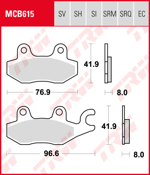 CPI XT 50 Quad, Bj. 06-, Bremsbeläge hinten, TRW Lucas MCB615SI, Sinter Offroad