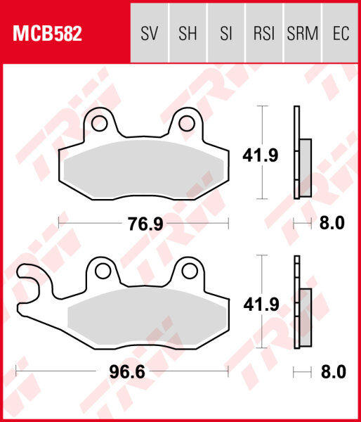 Triumph 955 Daytona i, Bj. 96-01, T595, Bremsbeläge hinten, TRW Lucas MCB582, Organic Allround